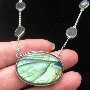 Really Pretty Firey Labradorite 925 Sterling Silver Plated Necklace  18"